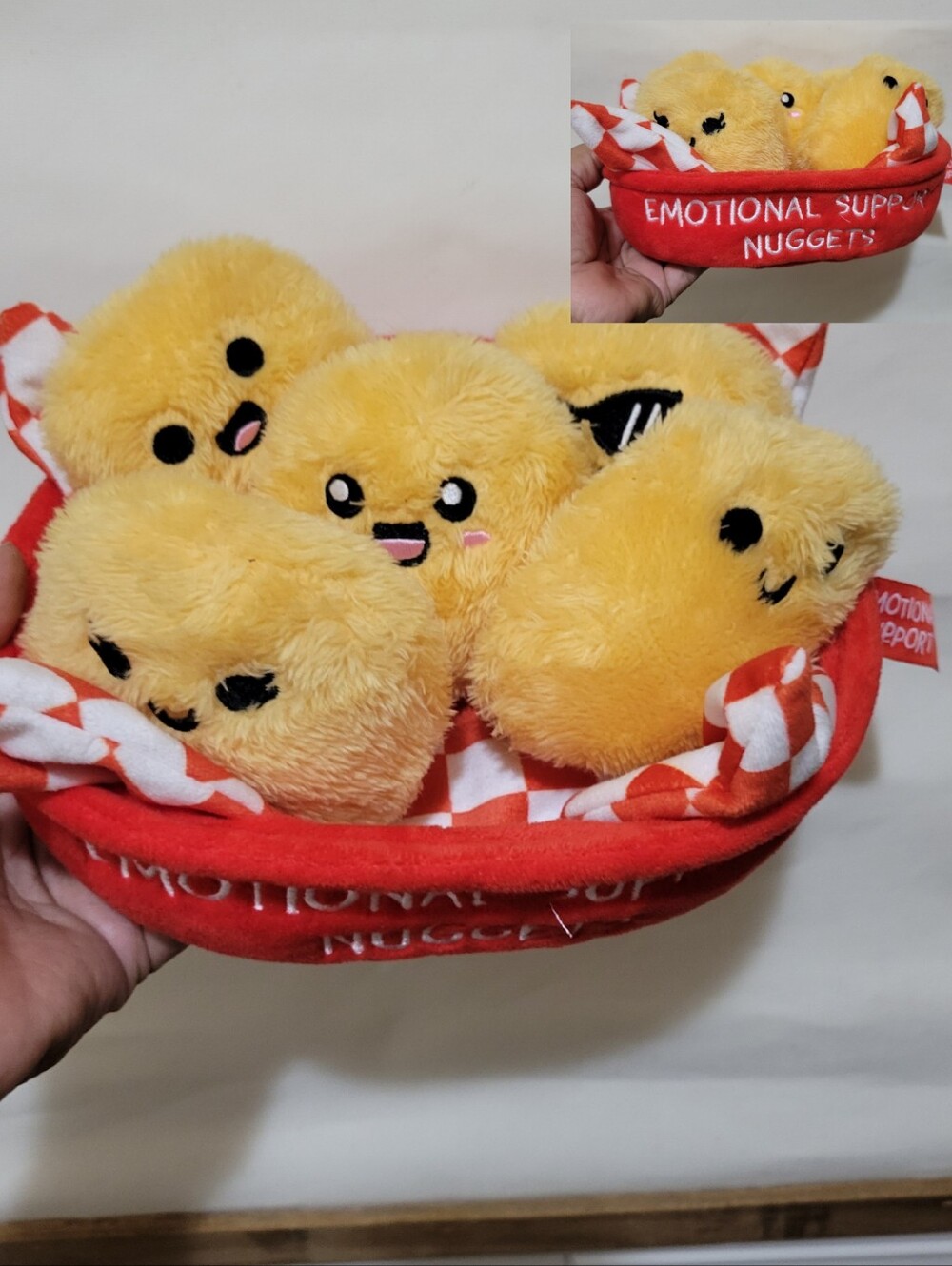 Emotional Support Nuggets Embroidered Plush 5 chicken nuggets in basket